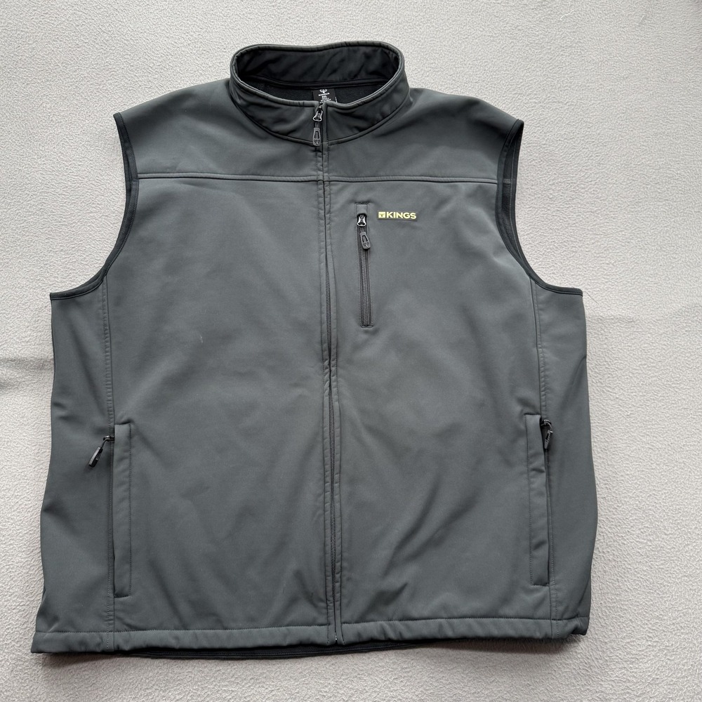 Kings Vest Mens 3XL Gray Softshell Full Zip Fleece Lined Pockets Outdoor Hiking